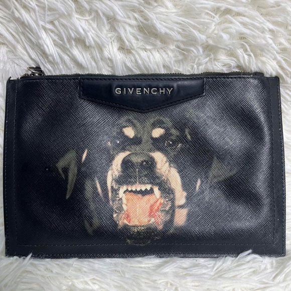 Givenchy Rottweiler Clutch - Large Black Pouch With Rottie Dog Face - Picture 1 of 15